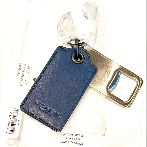 Coach Accessories - NWT Coach bottle opener key fob in denim blue leather w/Box!!